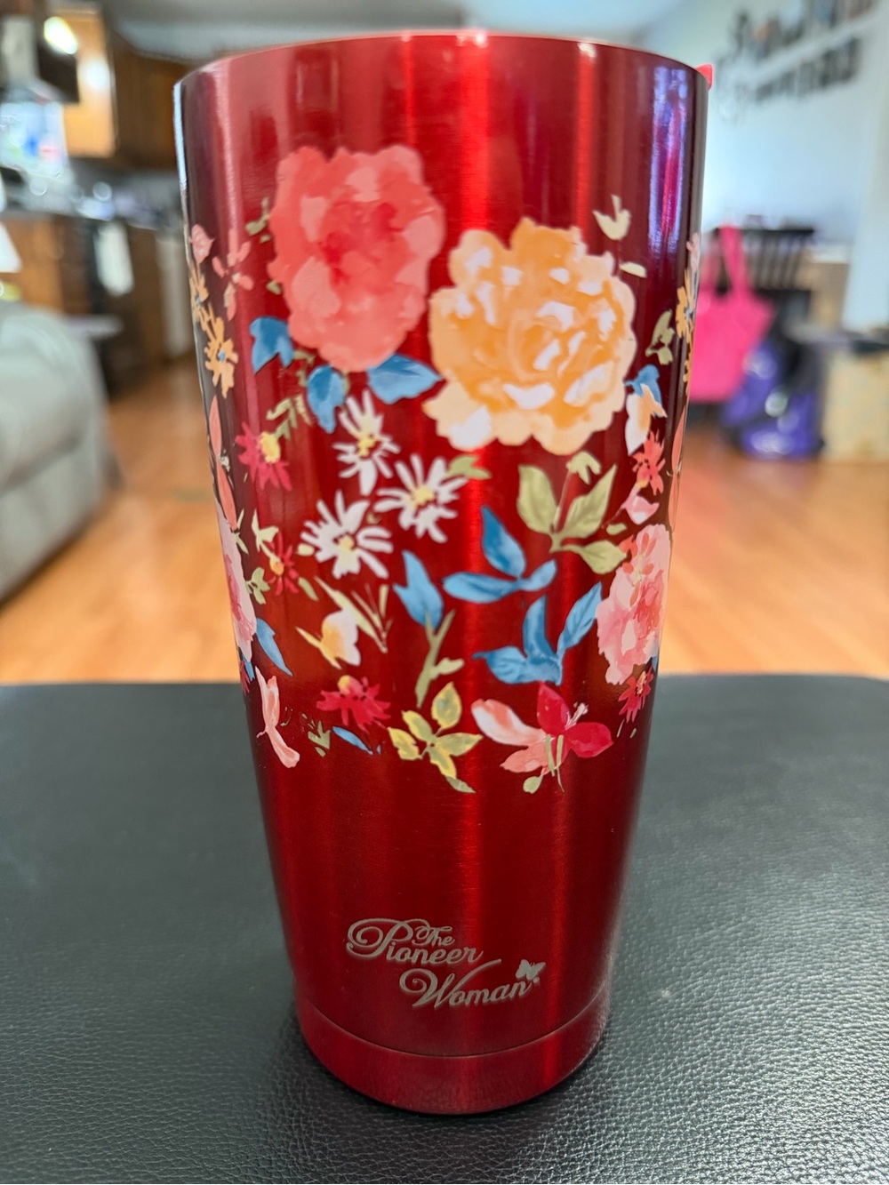 The Pioneer Woman Red Floral Stainless Steel Tumbler with Multicolor Bouquet